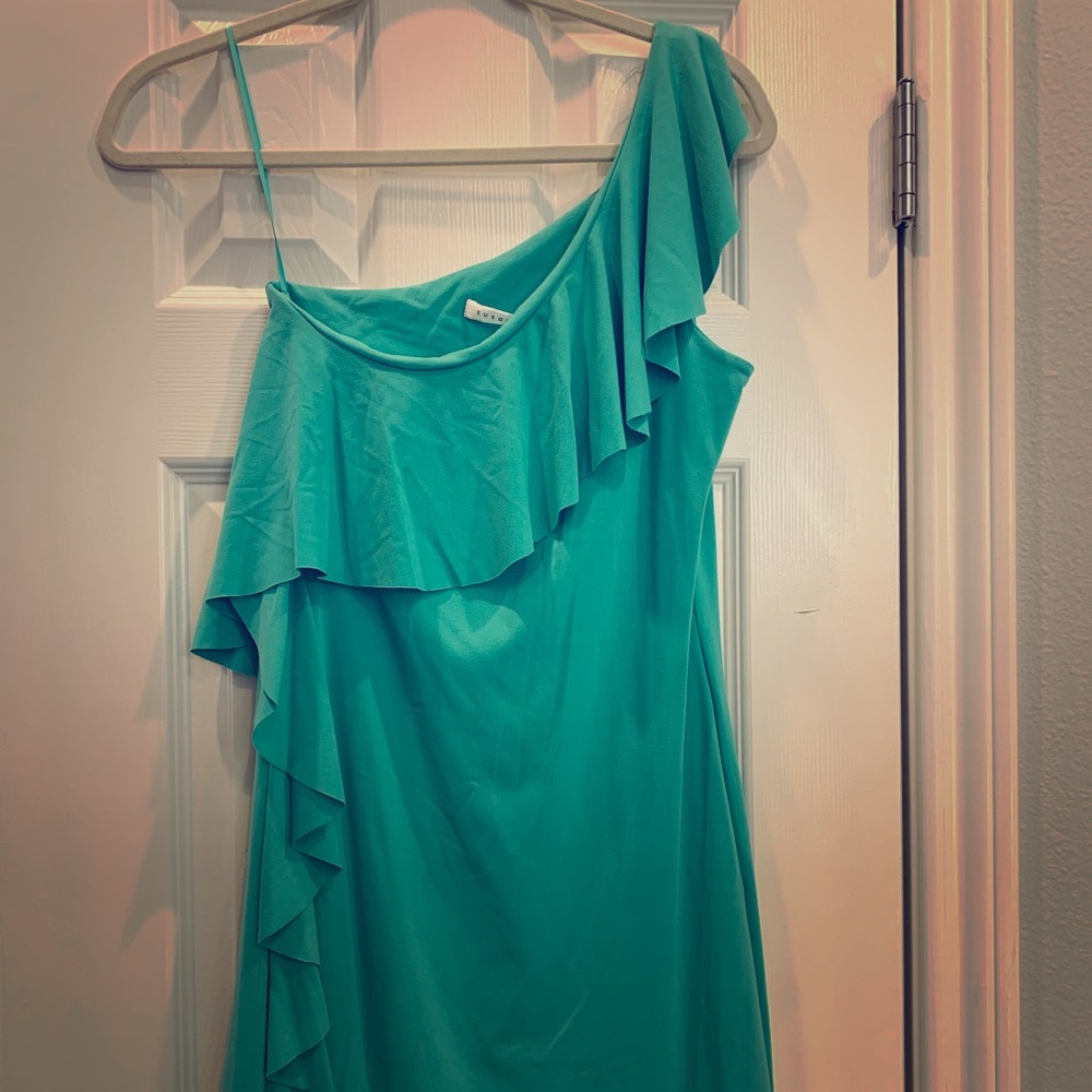 SUSANA MONACO turquoise one shoulder dress